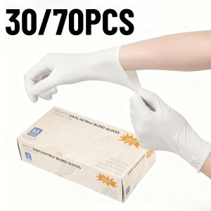 30/70PCS Disposable White Nitrile Gloves Disposable Cleaning Products Living Room Cleaning Garbage Removal Beauty Embroidery