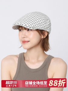 White Plaid Beret Hat Womens Thin Summer New Style Checkered Newsboy Cap Large Head Size Painter Hat Casual Cotton Material