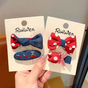 Sweet Little Girl Blue Denim Hair Clip Fabric Butterfly Knot Non-Damaging Hair Accessories Childrens Fashion Hairpins