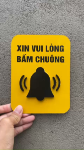 Biển Bấm Chuông Cửa Chữ Nổi 3D Alu Vàng Cao Cấp 16x12cm - Trang Trí Cổng Nhà Homestay Spa Chống Nước Ngoài Trời