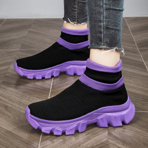 Womens Casual Sports Shoes 2025 New Autumn Fashionable Fly Knit Mesh Lightweight Trendy Sock Shoes Comfortable Breathable