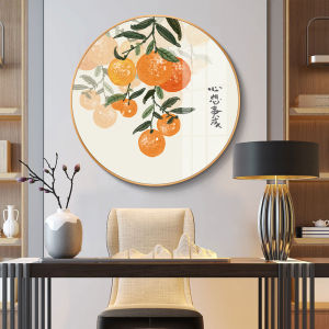 ภาพวาดตกแต่งผนังพื้นหลังห้องนั่งเล่นสไตล์จีนแบบใหม่ทรงกลมไอเดียสร้างสรรค์ภาพแขวนร้านอาหารเรียบง่ายทันสมัยหรูหราเบาๆ