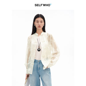 New Chinese Style Willow Print Loose Batwing Collar Shirt Jacket