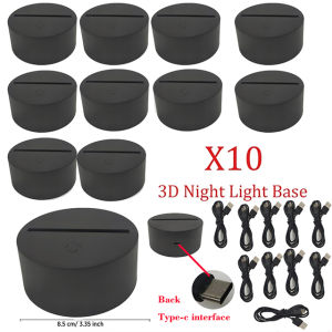 10Pcs 3D Night LED Light Lamp Base 7 Color Decorative Light Show Display Stand Holder With Type-c Cable for Acrylic Resin Glass