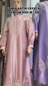 Gamis Satin Crystal Premium (BISA CUSTOM UKURAN) Model 1 / Kabsya Abaya Baju Muslim Wanita / Kaftan Satin Premium / Abaya Satin Premium /