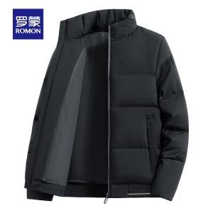 ROMON | Lormen Mens Down Jacket Thickened Warm Stand Collar Duck Feather Coat Autumn Winter New Style Casual Fashion Polyester Fiber