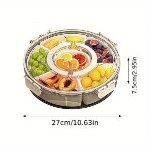 Divided Rotating Serving Tray with Lid and Handle Portable Snackle Box for Fruits Snacks Veggie Charcuterie Clear Snack Spinne