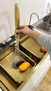 Chậu Rửa Bát 1 Hố Mạ Vàng Cao Cấp HODABOSS Hiển Thị Nhiệt Độ mạ vàng Chậu Rửa bát 1 Kèm Vòi Lọc Nước Thác Nước rổthớt