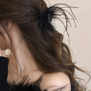 Black Ostrich Feather Shark Clamp Womens New 2025 Elegant Hair Clip Super Fairy Tale Back of Head Clip Fashionable Hair Accessories