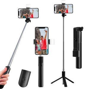 Selfie Stick Retractable Phone Tripod with Wireless Remote Control & Light Portable Selfie Stick Tripod for Photograph Live Streaming Video Recording