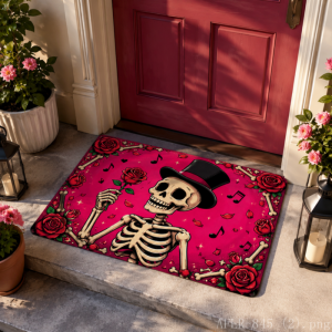 VIKAMA Halloween Front Door Mat Dancing Skeleton Witch Hat Pumpkin Spider Web Non Slip Indoor Outdoor Porch Decor Mat