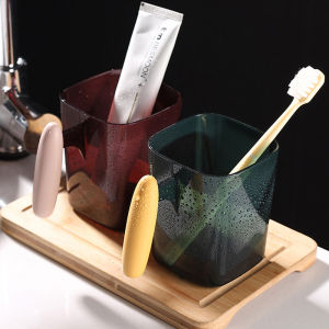 แก้วบ้วนปากแก้วแปรงสีฟันคู่รักพลาสติกใช้ในบ้านสไตล์หรูหราเรียบง่ายแก้วแปรงฟันโปร่งใสสำหรับหอพักนักเรียนแบบสร้างสรรค์แก้วแปรงฟัน