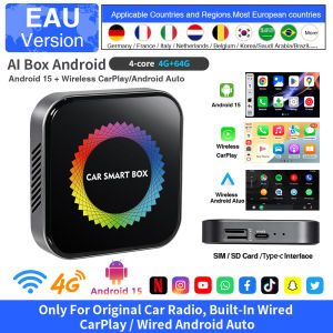 AI BOX CarPlay Android Auto Wireless For Youtube Netflix Video Player Intelligent Android15 Bluetooth WiFi SIM 4GB 64GB