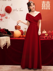 Elegant French One-Shoulder Wedding Dress Red Engagement Party Dress Small Size Beautiful Return Marriage Ceremony Dress