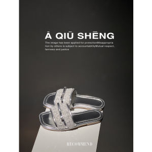 รองเท้าแตะส้นแบนประดับลูกปัดสะท้อนแสงแบบสวมสบายสำหรับผู้หญิง รองเท้าแตะสไตล์เกาหลีสำหรับใส่ไปเที่ยวในชีวิตประจำวัน