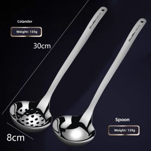 Food Grade 316 Stainless Steel Soup Ladle Colander For Home Soup Drinking Spoon Thickened Long Handle Hot Pot Spoon Kitchen Soup Spoon