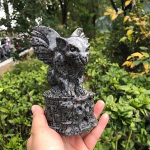100mm Natural Yooperlite Crystal Gargoyle Hand Carved Polished Quartz Statue Healing Gemstones Crafts For Home Decorations 1pcs