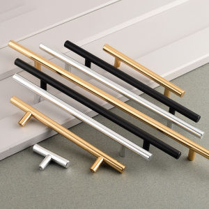 Modern Brushed Gold Cabinet Handles Stainless Steel Round Bar Drawer Pulls Minimalist Kitchen Cupboard Door Knobs Solid Handle