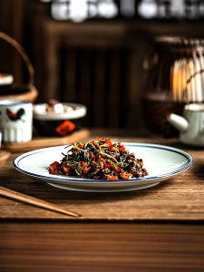 Traditional Ceramic Restaurant Style Stir-Fry Plate Commercial Kitchen Use round Flat Deep Dish Home Cooking Dinnerware Plate