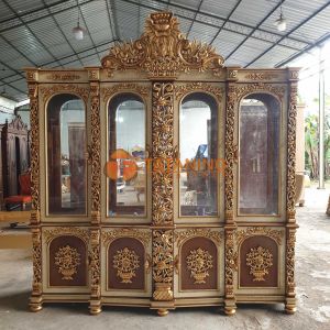 LEMARI HIAS PINTU 4 KACA KAYU JATI FINISHING MEWAH BUFET TUMPUK CABINET DEKORASI KABINET INTERIOR RUANG TAMU KAMAR MURAH TATANING FURNITURES JEPARA
