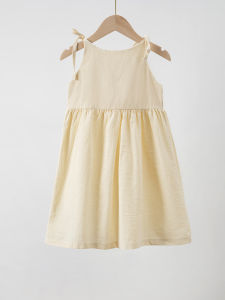Váy Liền Thân Cotton Kaki Không Tay Có Dây Lưng Cho Bé Gái Váy Xòe Thời Trang Cho Bé Gái Mặc Mùa Hè