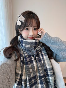 Womens Gingham Scarf Female Student K-style Easiest for Match Autumn and Winter Shawl Dual-Use Cute Young Adult Heattech Scarf Fashion