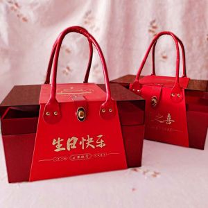 Red Double Layer Super Large Wedding Return Gift Candy Box Handheld Chinese Style Acrylic Exam Gifts Box Bridal Shower Favour