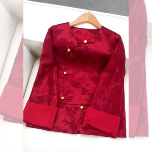 Red Chinese New Year Reformed Acetate Jacket Womens Spring 2026 High-End Sensation Embroidery Design Top Loose Fit Long Sleeve