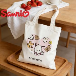 Sanrio | 1PC Sanrio Pochacco Canvas Tote Bag Double-sided Heart Print Eco-friendly Reusable Shoulder Bag