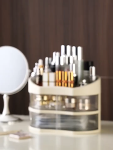 【MOHO.SG】Rotating drawer Makeup Organizer Skincare Organiser Cosmetic Storage Box Holder In Transparent Acrylic