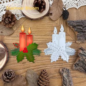 Original คริสต์มาสเทียนใบและดอกไม้ตัดโลหะตาย Scrapbooking ตกแต่งลายนูน