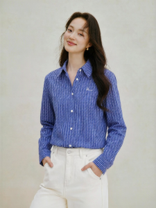 INMAN | Klein Blue Embroidered Womens Shirt Loose Layered Long Sleeve