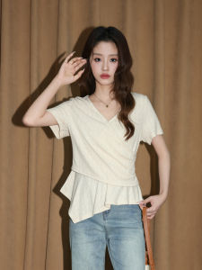 ZISUO | Irregular Short Sleeve Cross V-neck Womens Summer Top