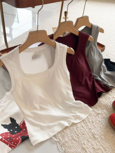 Cool Sensation Ice Silk Square Collar Vest with Breathable Cup Chest Pad Wide Shoulder Strap Slimming Design Covers Side Breast