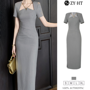 ZYHT EraVogue Womens Dresses Grey Dresses Suit Dresses Square Neck Dresses Work Dresses Hiso Dresses Vintage Dresses Work Dresses Party Dresses Evening Dresses 91310