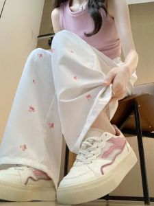 Quần Ống Rộng Màu Trắng Cho Nữ Mùa Hè Mỏng Mới Ngọt Ngào Rộng Rãi Đa Năng Quần Dài Thường Ngày Cho Nữ