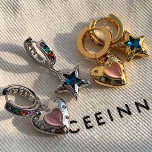 Cute Romantic Heart Star Copper Zirconia Pendant Earrings For Women Gold/Silver Color Metal Crystal Earring Party Daily Jewelry