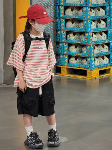 Boys Loose Fit Striped Short Sleeve T-Shirt Summer Casual Cotton Top Breathable Comfortable Street Style Childrens Fashionwear