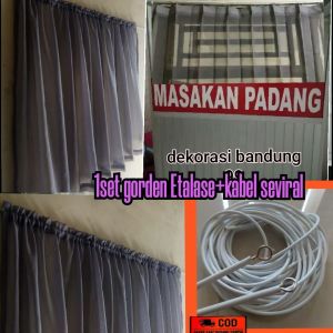 1 set gorden Etalase warteg model serut panjang 2 meter Tirai penutup makanan warung makan dan hordeng jendela pendek tintilase