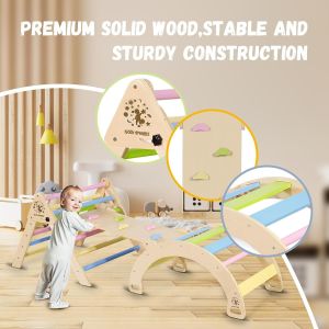Multifunctional Wooden Balance Climbing Gym Indoor Baby Slide Toy