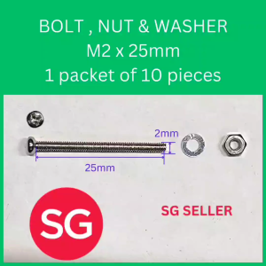 Ready stock in SG. M2 x 25mm Bolts (10pieces) and M2 Nuts (10pieces). * FREE M2 Washer (10pieces)