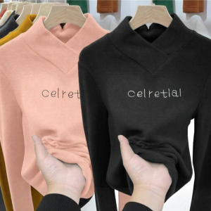 Lieoyuarn | Warm Cross V-Neck Dual-faced Shirred Velvet Shirt