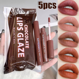 5ชิ้น/เซ็ตด้านลิปกลอสลิปเคลือบริมฝีปากกำมะหยี่ช็อคโกแลตกันน้ำยาวนานยาวลิปสติกแต่งหน้าเครื่องสำอางของเหลวเรียบ