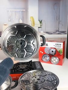 หม้อนึ่งสแตนเลส 2ชั้น ขนาด 26/28/30/32/34CM ใช้กับเตาแม่เหล็กไฟฟ้าได้ ซึ้งนึ่ง