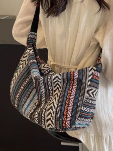 JIFANPAUL | Túi Vai Canvas Dây Đeo Dung Lượng Lớn Phong Cách Dân Tộc Retro Sọc