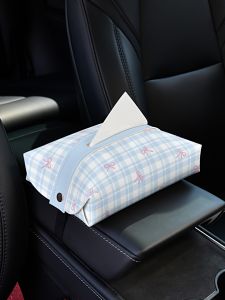 Cute Butterfly Knot Car Mounted Tissue Box Vehicle Interior Armrest Box Multi-Functional Drawer Leather Rectangular Shape