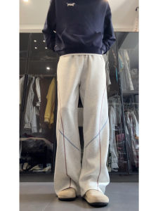 กางเกงวอร์มทรงหลวมสไตล์อเมริกันสำหรับผู้ชาย ฤดูใบไม้ผลิและฤดูใบไม้ร่วง ทรงตรง ความยาวปกติ ทรงหลวม ทรงลำลอง กางเกงขายาว