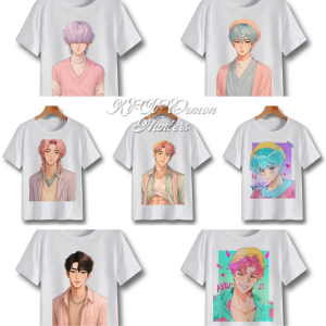 HUNTRIX & SODA POP T-SHIRT SAJA BOYS KPOP DEMON HUNTER CUSTOMIZED FOR KIDS AND ADULTS WHITE AND ACID GRAY T - SHIRT SUBLIMATION COTTON SPANDEX FABRIC