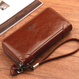 Long Genuine Leather Wallet Mens Fashionable Handheld Cowhide Bag Zipper Ladies Phone Bag Style Leather Clutch Purse