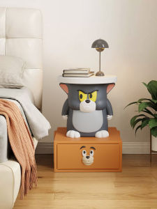 Creative Cartoon Childrens Bedroom Nightstand Small Size Storage Side Table Resin Material Modern Simple Style Boys Room